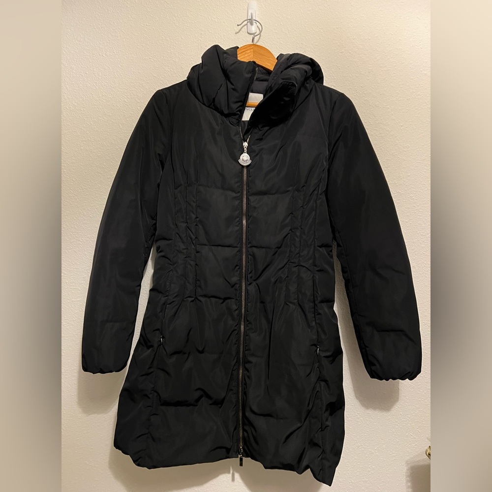 #315 Moncler Black Hooded Puffer Down Long Coat Medium